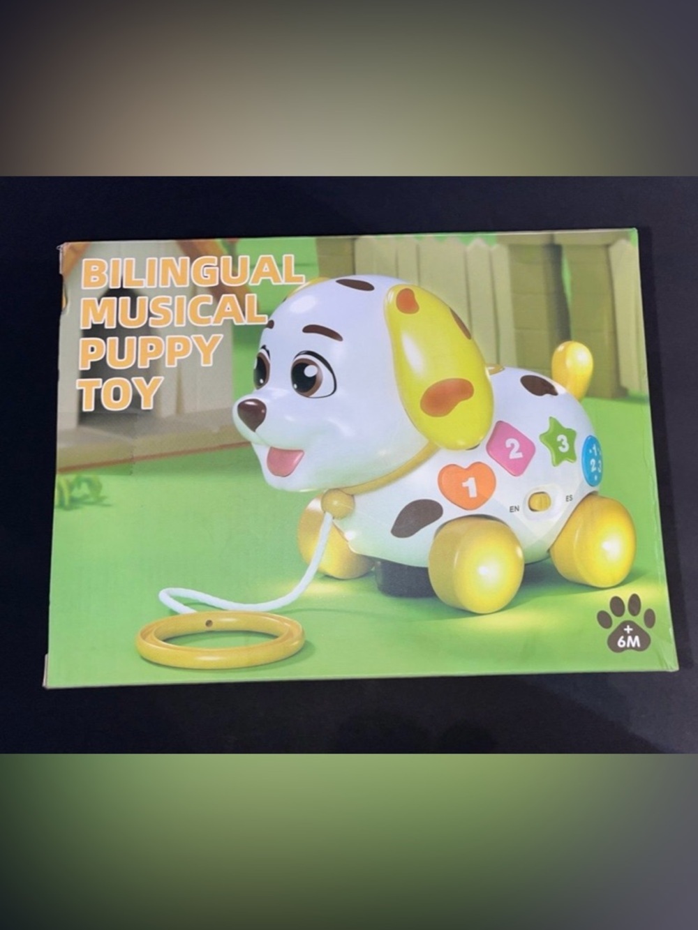 NIB Bilingual English Spanish Musical Puppy Toy Pull Along Lights Sounds ABC